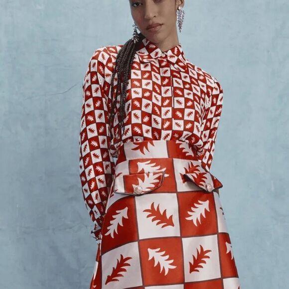 NWOT Lisou Bailey Long Sleeve Fern Print Silk Blouse in Red Multi $355 RARE Sz 4 - Picture 1 of 16